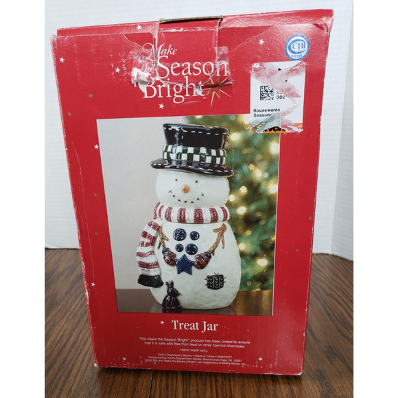 Vintage Make The Season Bright Snowman with Black Top Hat Treat Jar - Picture 3 of 6